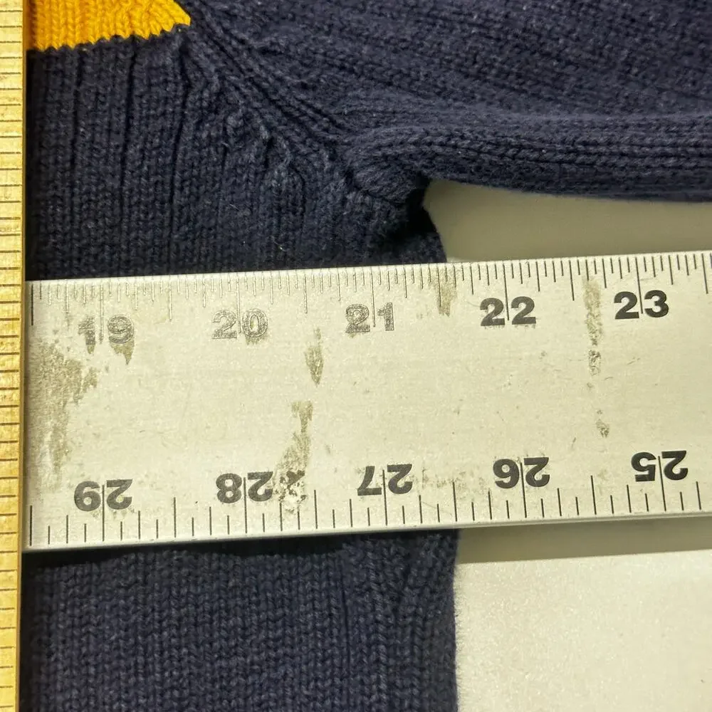 American Eagle Men Sweater XL Blue Yellow 1/4 Zip Pullover 100% Cotton Y2K Rugby